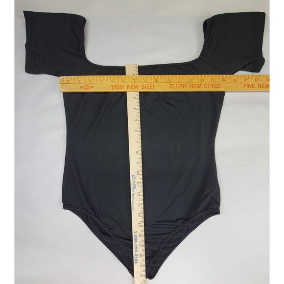 Bodysuit Black Square Neck Pull On Womens Large Polyester & Spandex New in bag - Picture 4 of 5